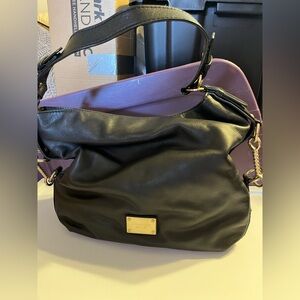 Michael Kors Black Leather Shoulder Bag with Gold Accents